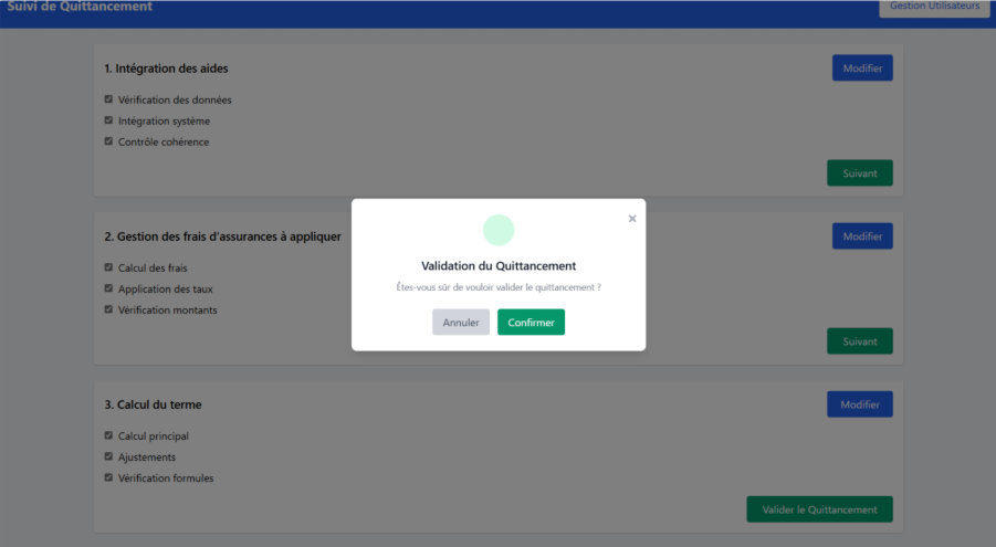 Validation du quittancement